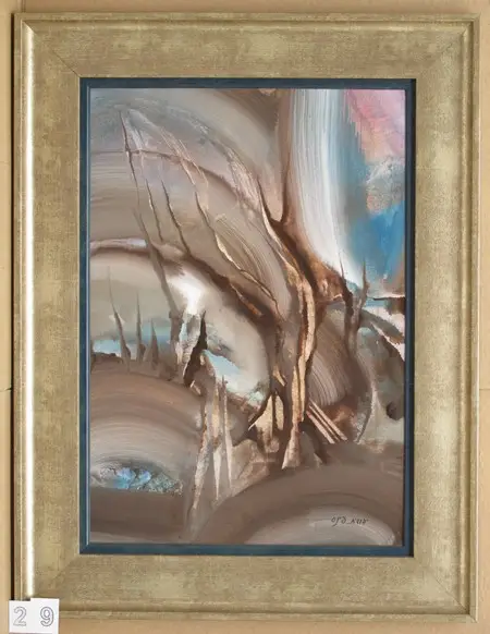 יהודית פינס, "בין הזמן לנצח", אקריליק ע"ג נייר ע"ג לוח. 32*40 עם המסגרת.