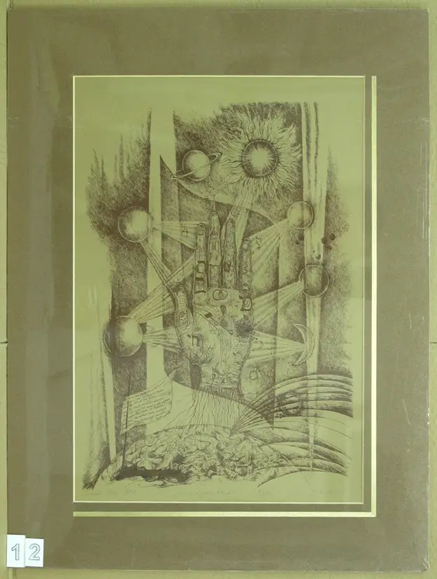 יהודית פינס, ליטוגרפיה, 1987, "יד הגורל"