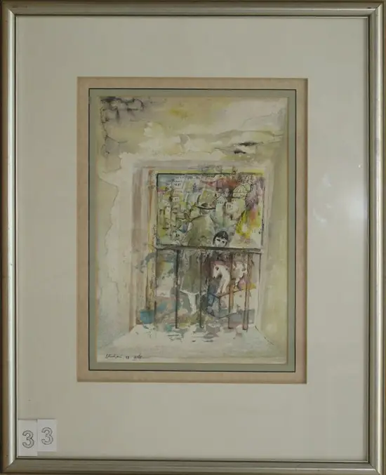 ברוך אליחי, "צפת, אקוורל, 21*29.5, עם המסגרת 42*52.