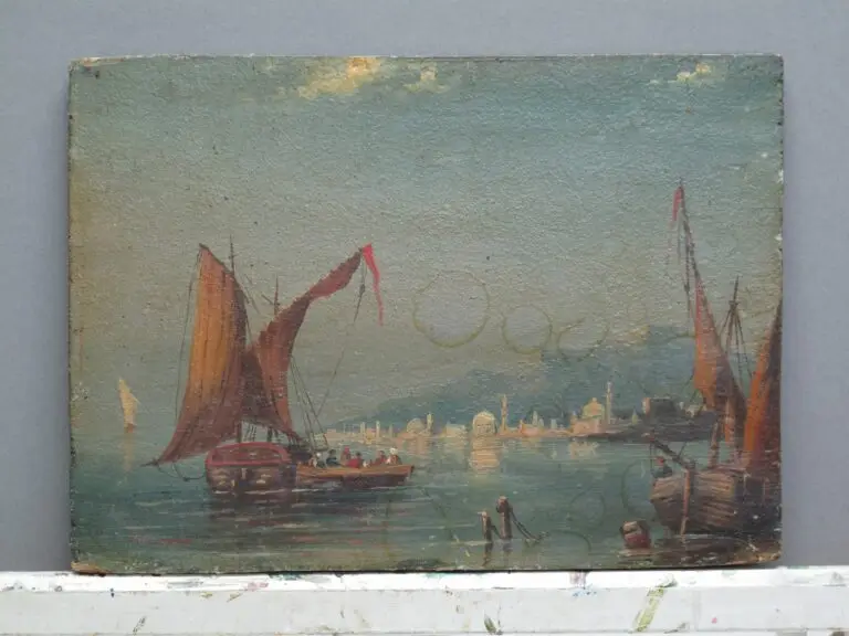 שיקום ציור שמן -נוף ימי ,על לוח עץ