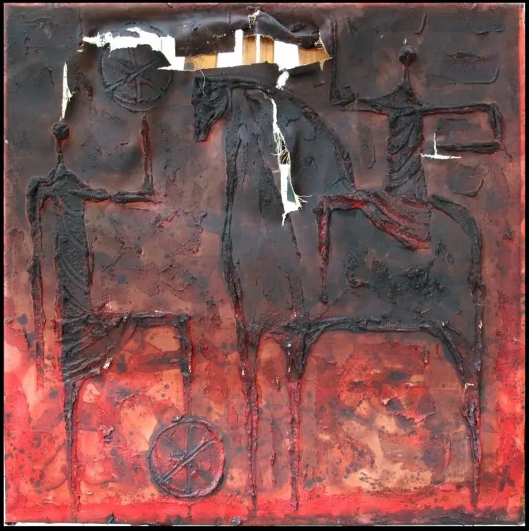 ציור בטכניקה מעורבת. נפגע מפיח ונקרע