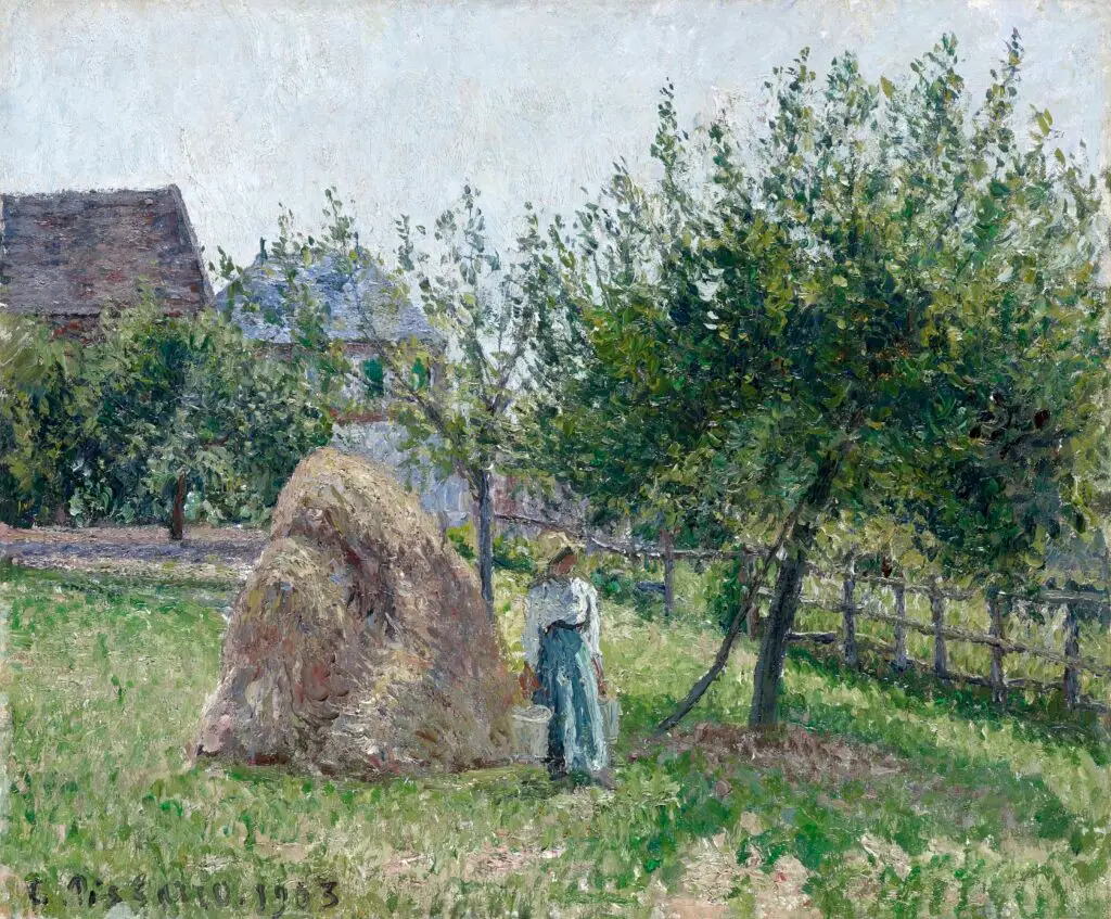 Apple trees in Eragny, sunny morning (1903) painting in high resolution by Camille Pissarro
